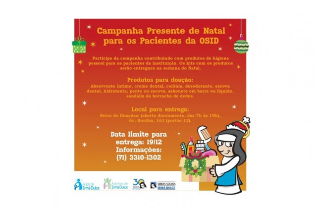 Campanha de Natal arrecada itens de higiene pessoal para pacientes da OSID